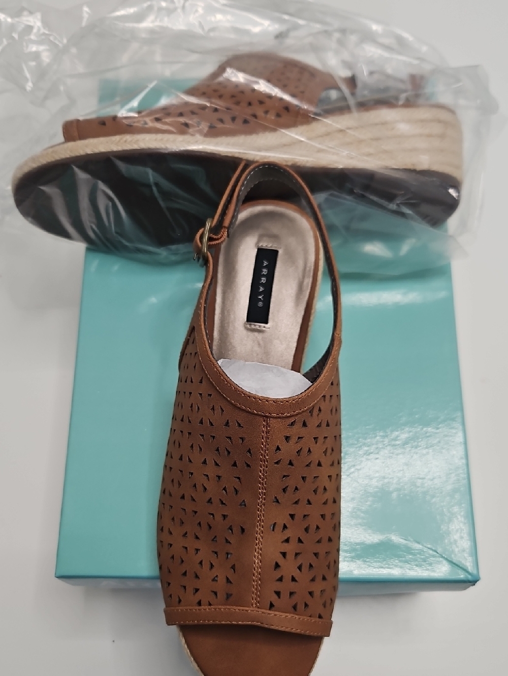 Array Tan Perforated Espadrille Wedge Sandals